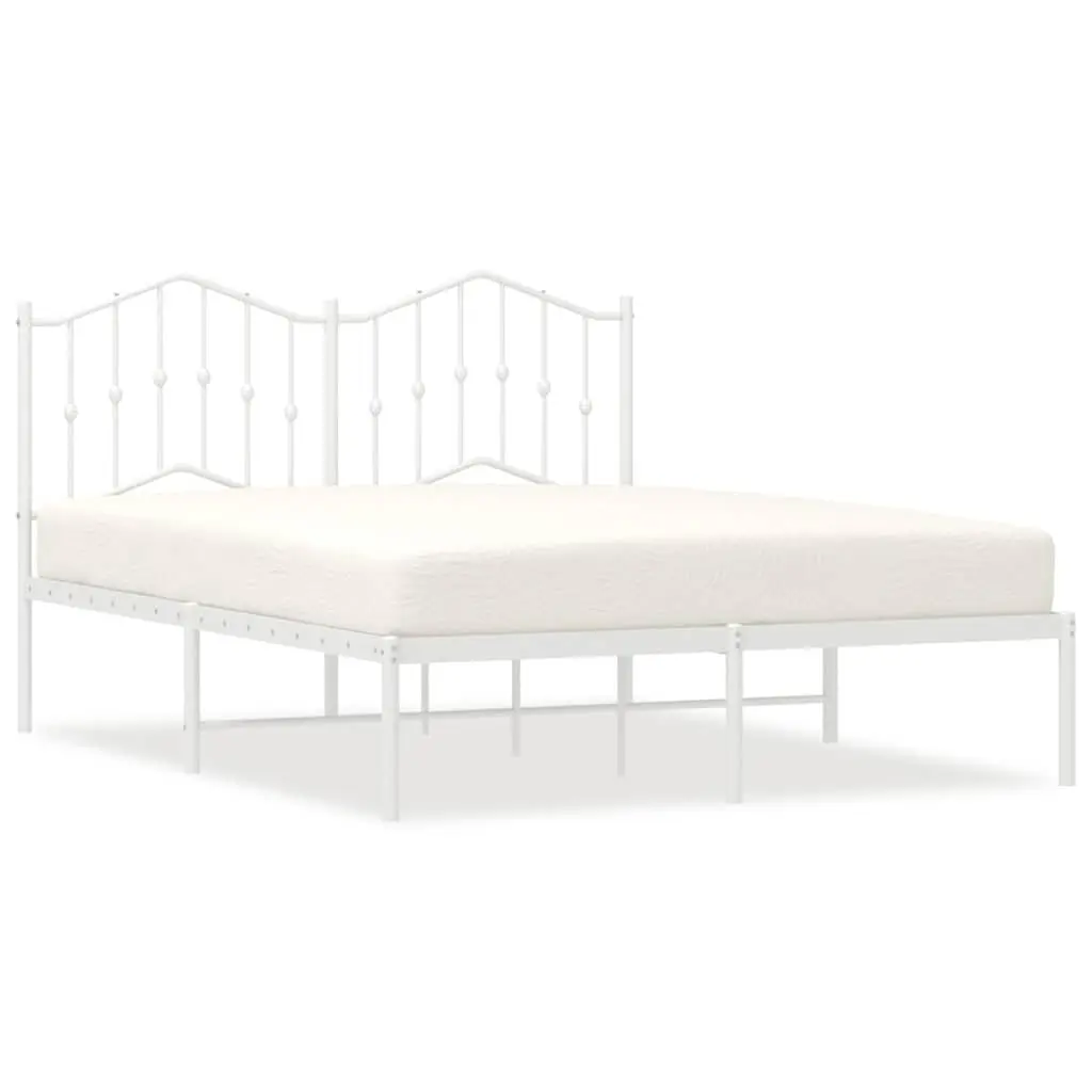 Metal Bed Frame with Headboard White 135x190 cm