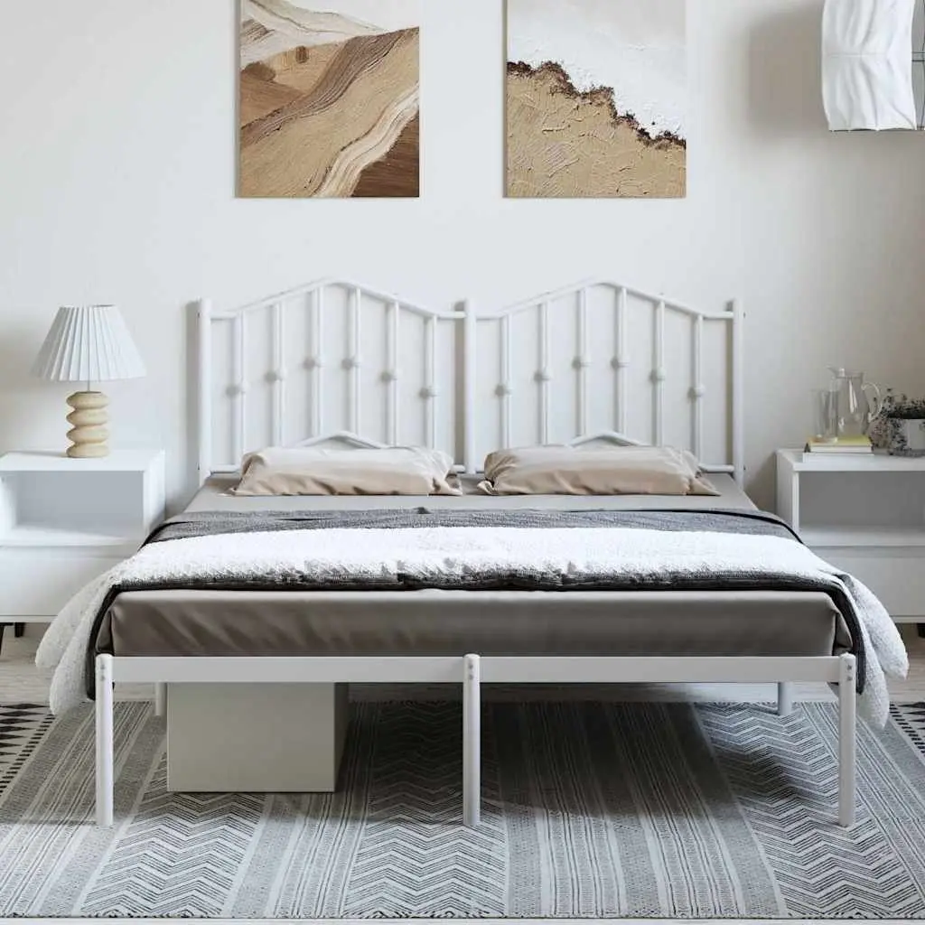 Metal Bed Frame with Headboard White 135x190 cm