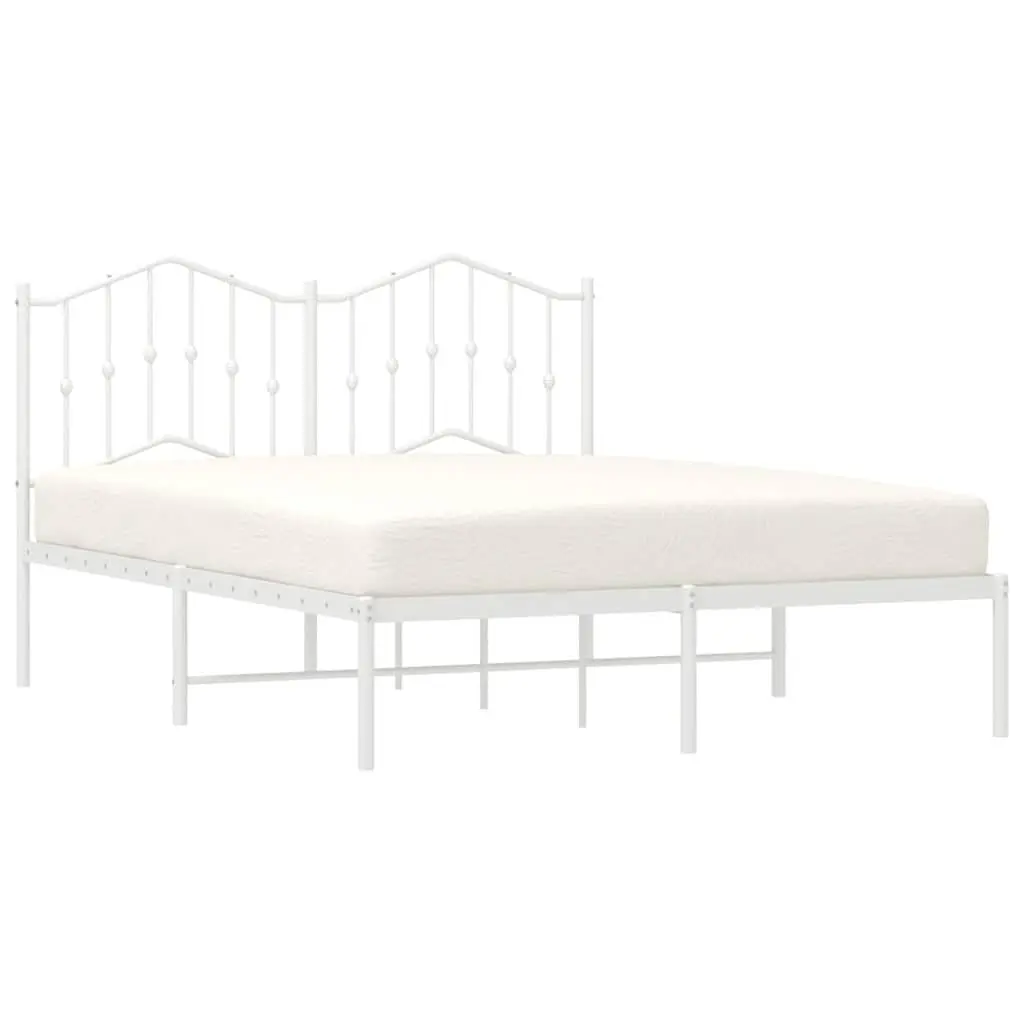 Metal Bed Frame with Headboard White 135x190 cm