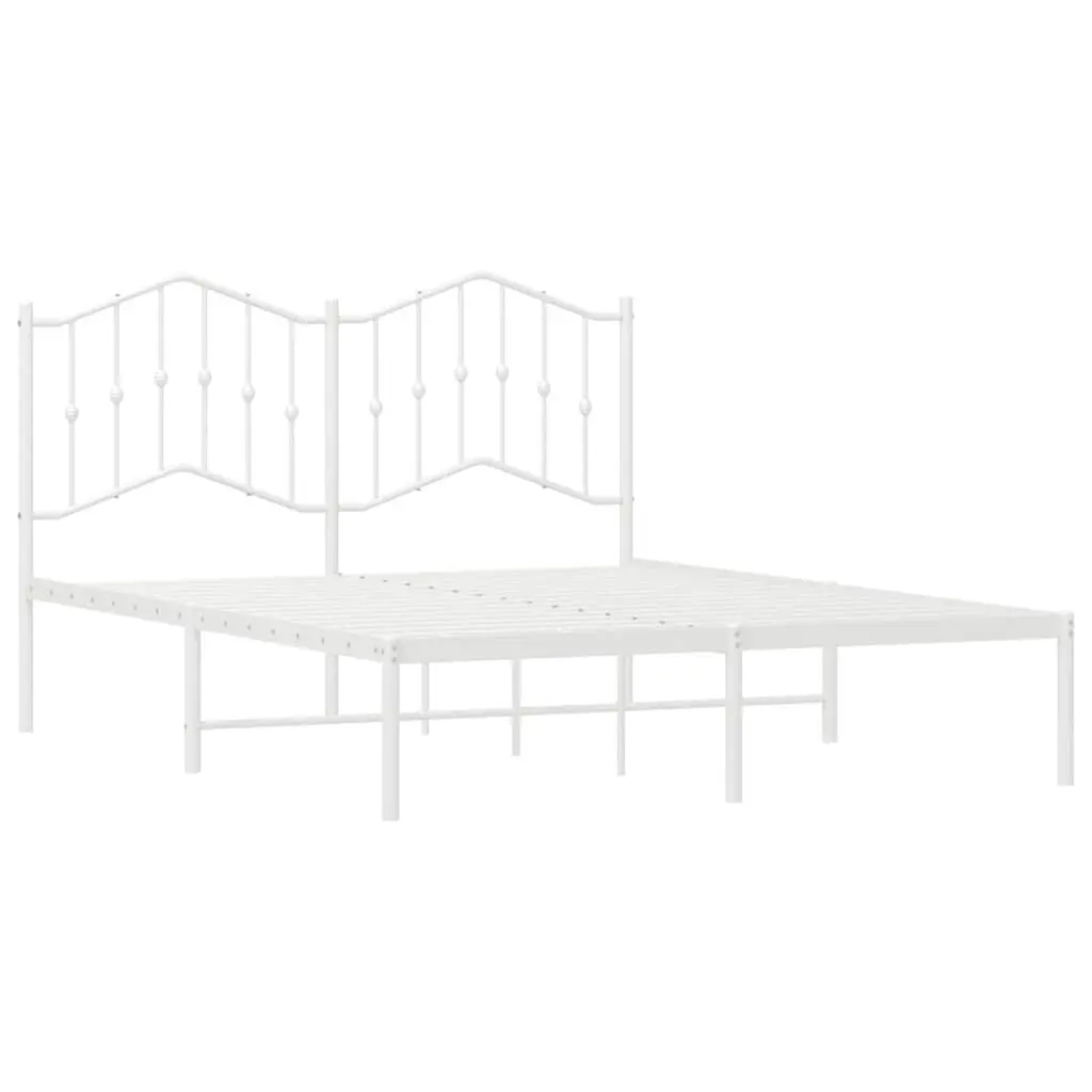 Metal Bed Frame with Headboard, 150x200 cm, White