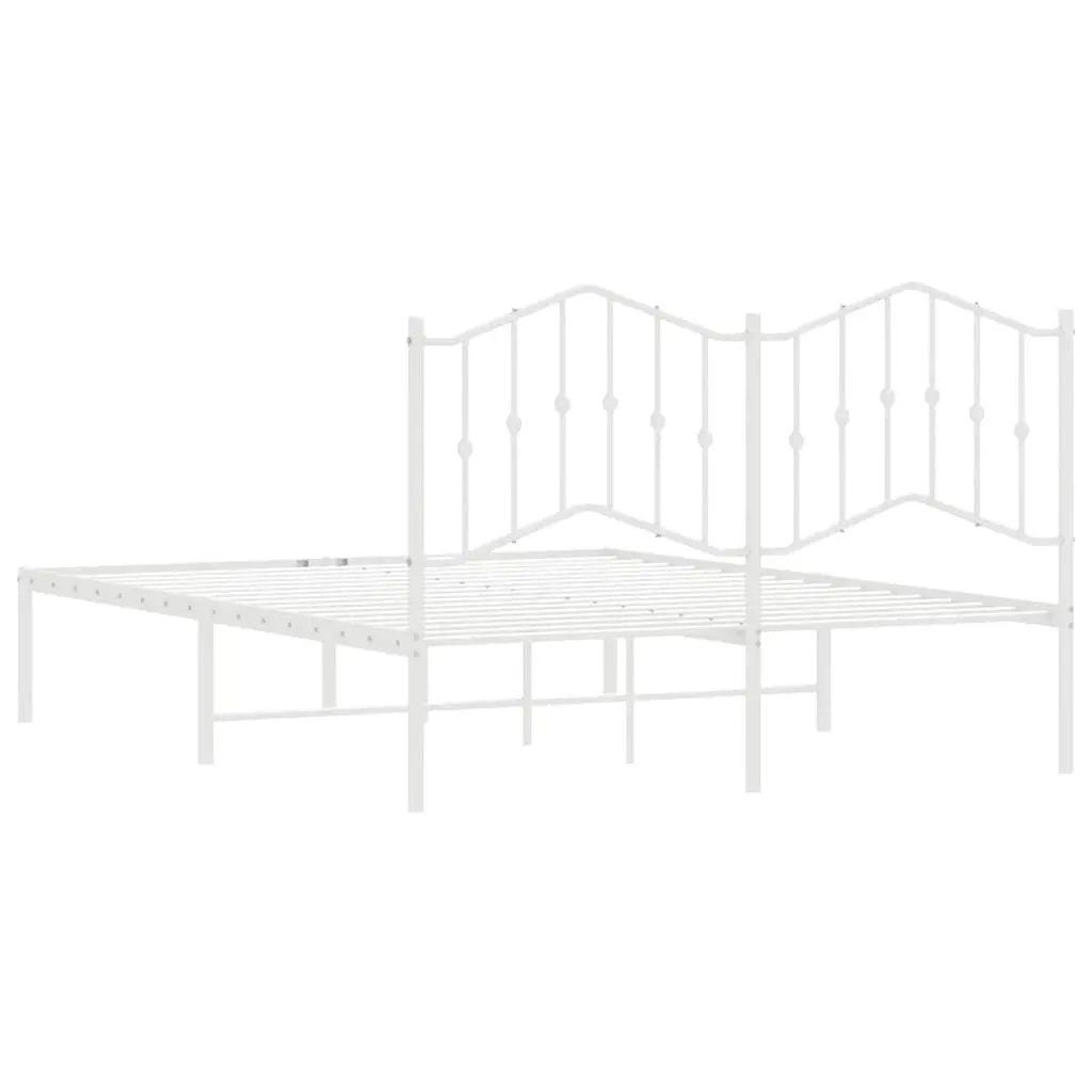 Metal Bed Frame with Headboard, 150x200 cm, White