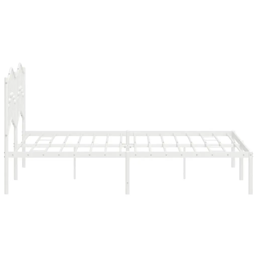 Metal Bed Frame with Headboard, 150x200 cm, White