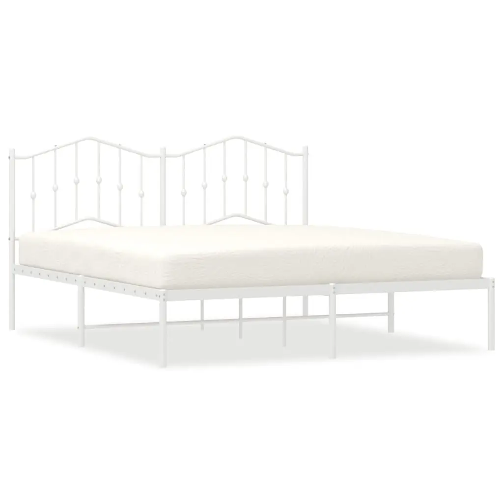 Metal Bed Frame King Size 183x203 cm with Headboard Slatted Base White