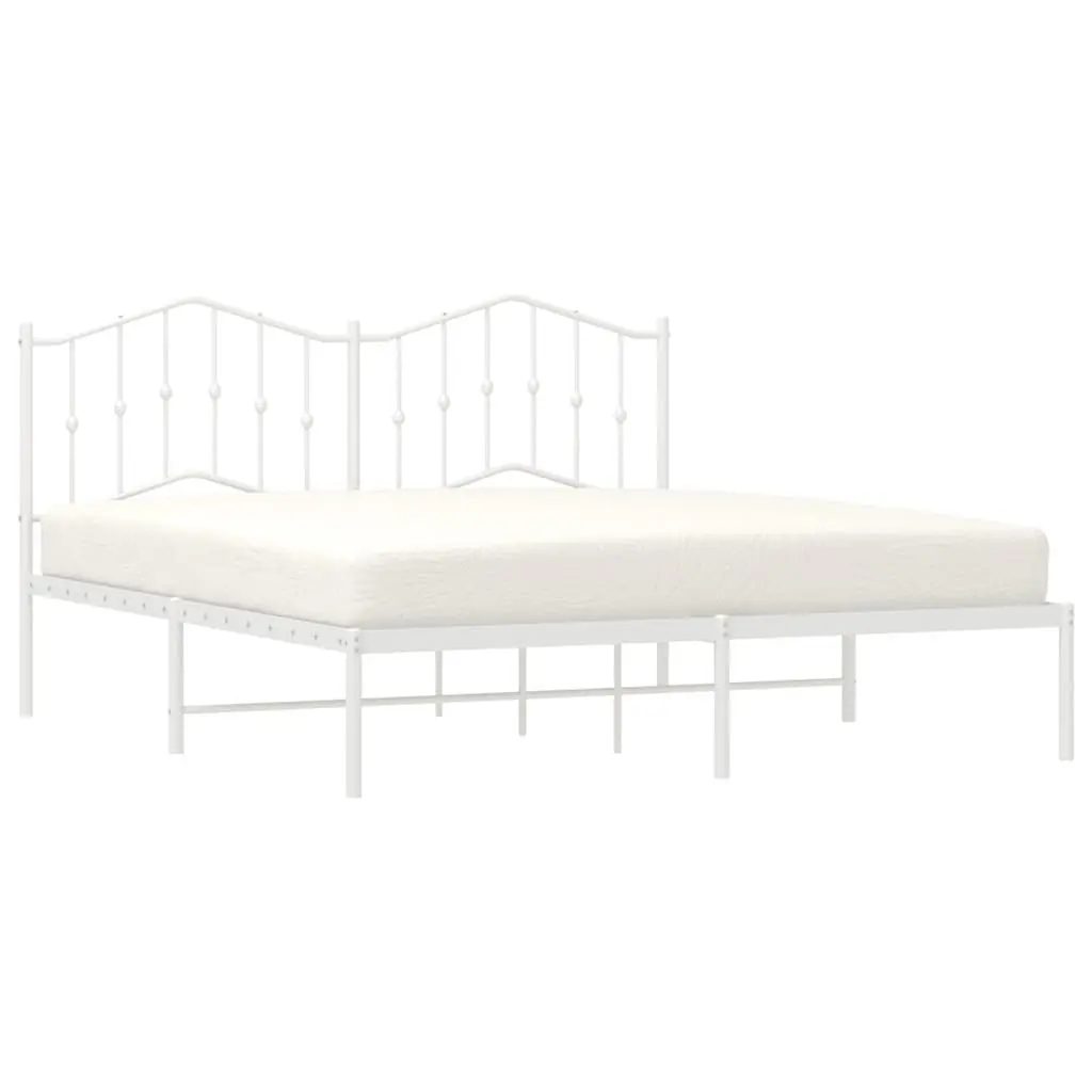 Metal Bed Frame King Size 183x203 cm with Headboard Slatted Base White