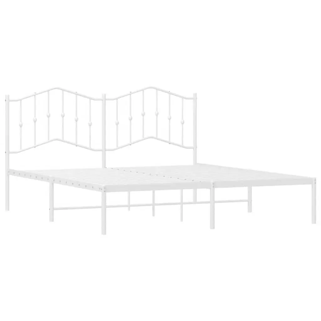 Metal Bed Frame King Size 183x203 cm with Headboard Slatted Base White