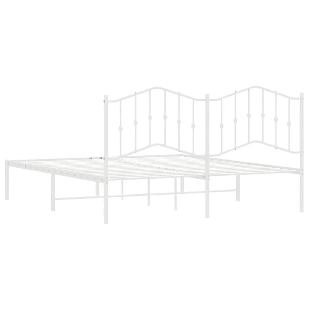 Metal Bed Frame King Size 183x203 cm with Headboard Slatted Base White