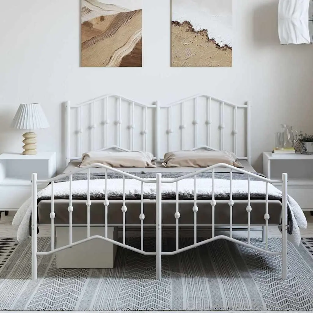 Metal Bed Frame for Bedroom 150x200 cm with Headboard and Footboard White
