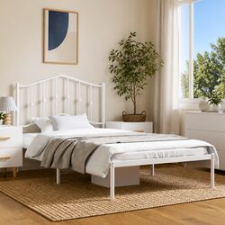 Metal Bed Frame Dimensions 135x190cm with Black Headboard