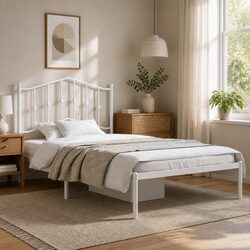 Metal Bed Frame Dimensions 135x190cm with Black Headboard