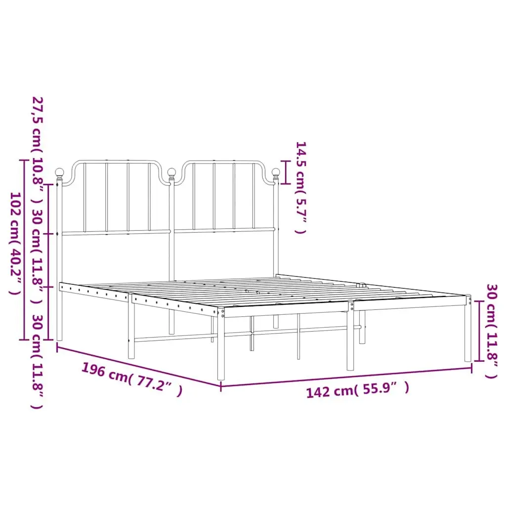 Metal Bed Frame 135x190cm with Headboard Slatted Base Black Bedroom Furniture