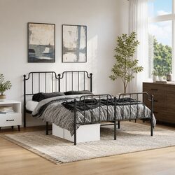 Metal Bed Frame Specifications: 135x190 cm, Black Finish