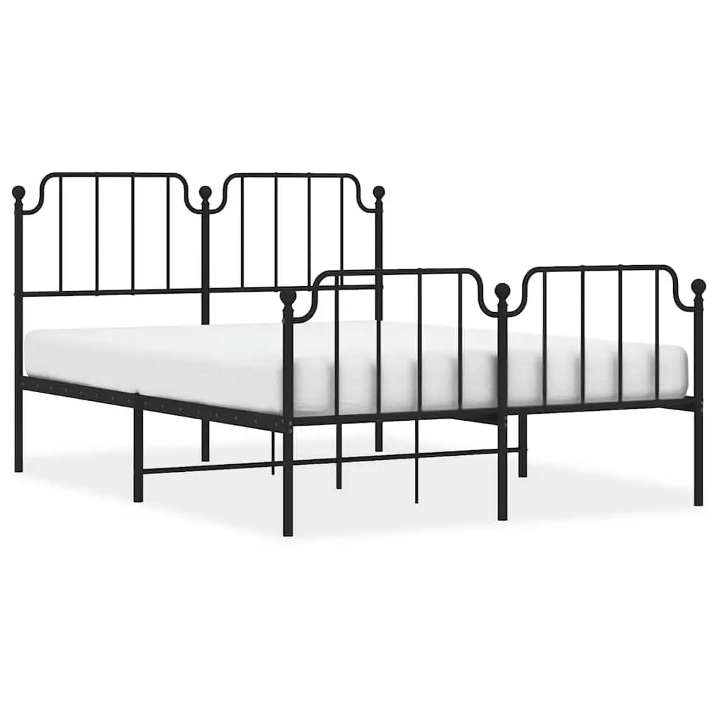 Metal Bed Frame 135x190 cm Bedroom Furniture Black with Footboard Headboard