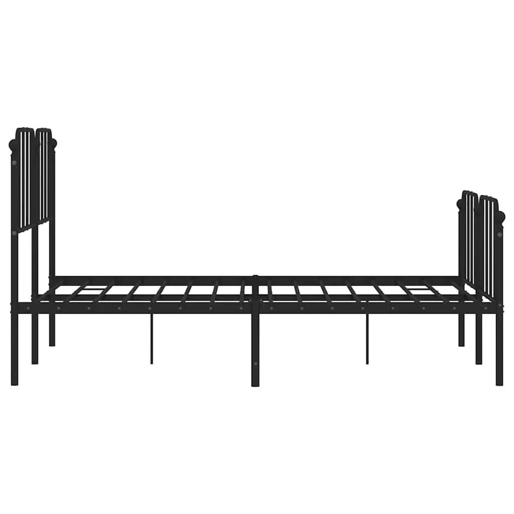 Metal Bed Frame 135x190 cm Bedroom Furniture Black with Footboard Headboard