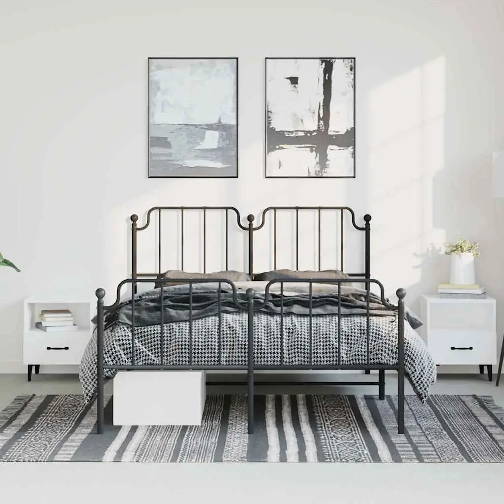 Metal Bed Frame with Footboard and Headboard Black 150x200 cm Bedroom Furniture