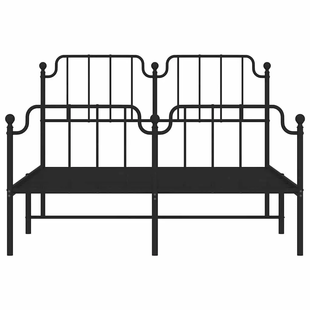 Metal Bed Frame with Footboard and Headboard Black 150x200 cm Bedroom Furniture