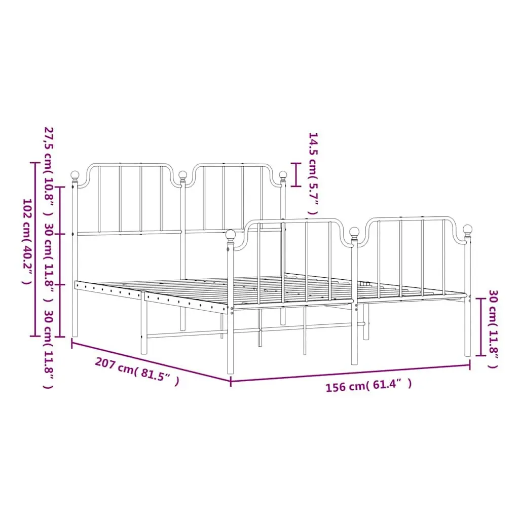 Metal Bed Frame with Footboard and Headboard Black 150x200 cm Bedroom Furniture