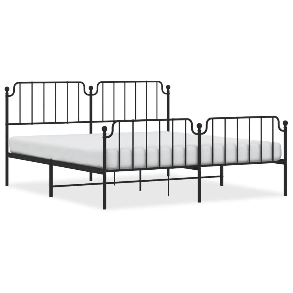 Metal Bed Frame King for Bedroom 183x203 cm with Footboard and Headboard Black