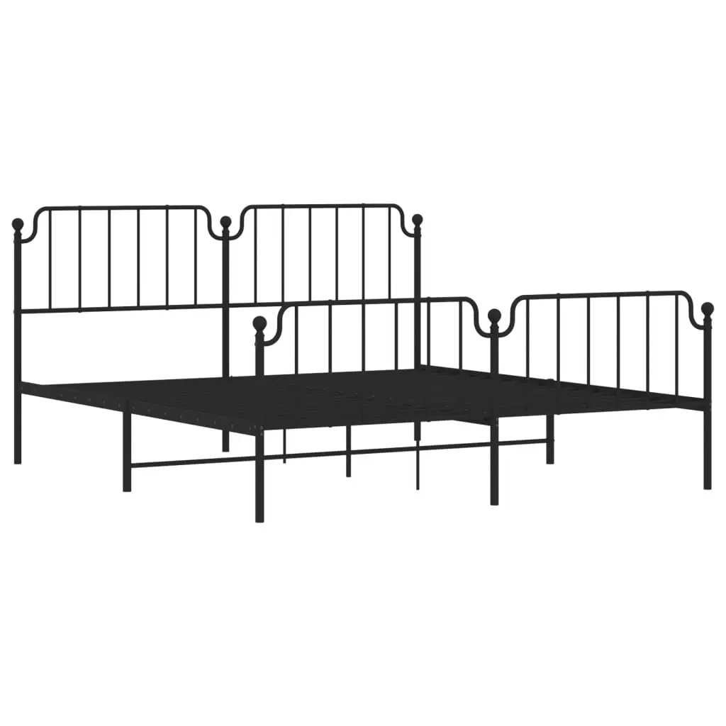 Metal Bed Frame King for Bedroom 183x203 cm with Footboard and Headboard Black