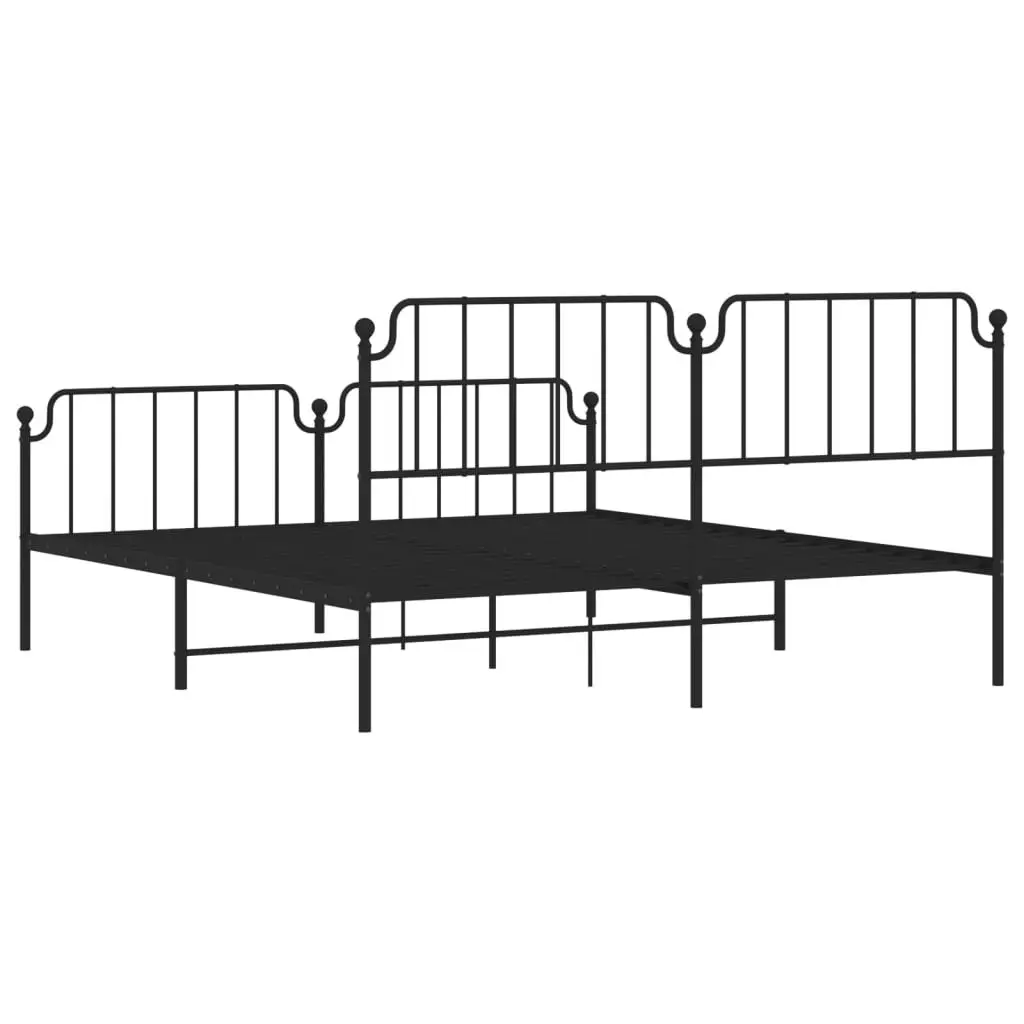 Metal Bed Frame King for Bedroom 183x203 cm with Footboard and Headboard Black