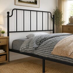 Black Metal Headboard - 107cm Width, Steel Construction