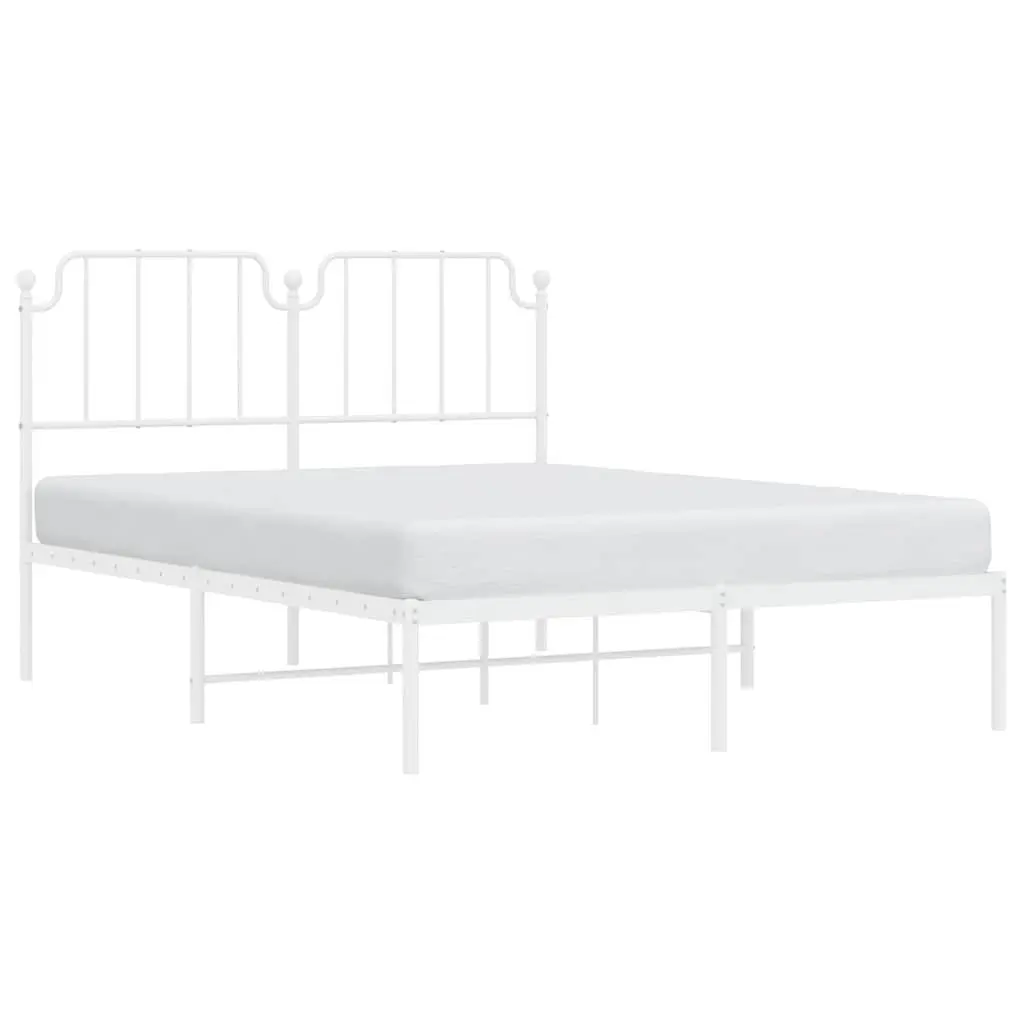 Metal Bed Frame with Headboard 150x200 cm Bedroom Furniture White Slats Support