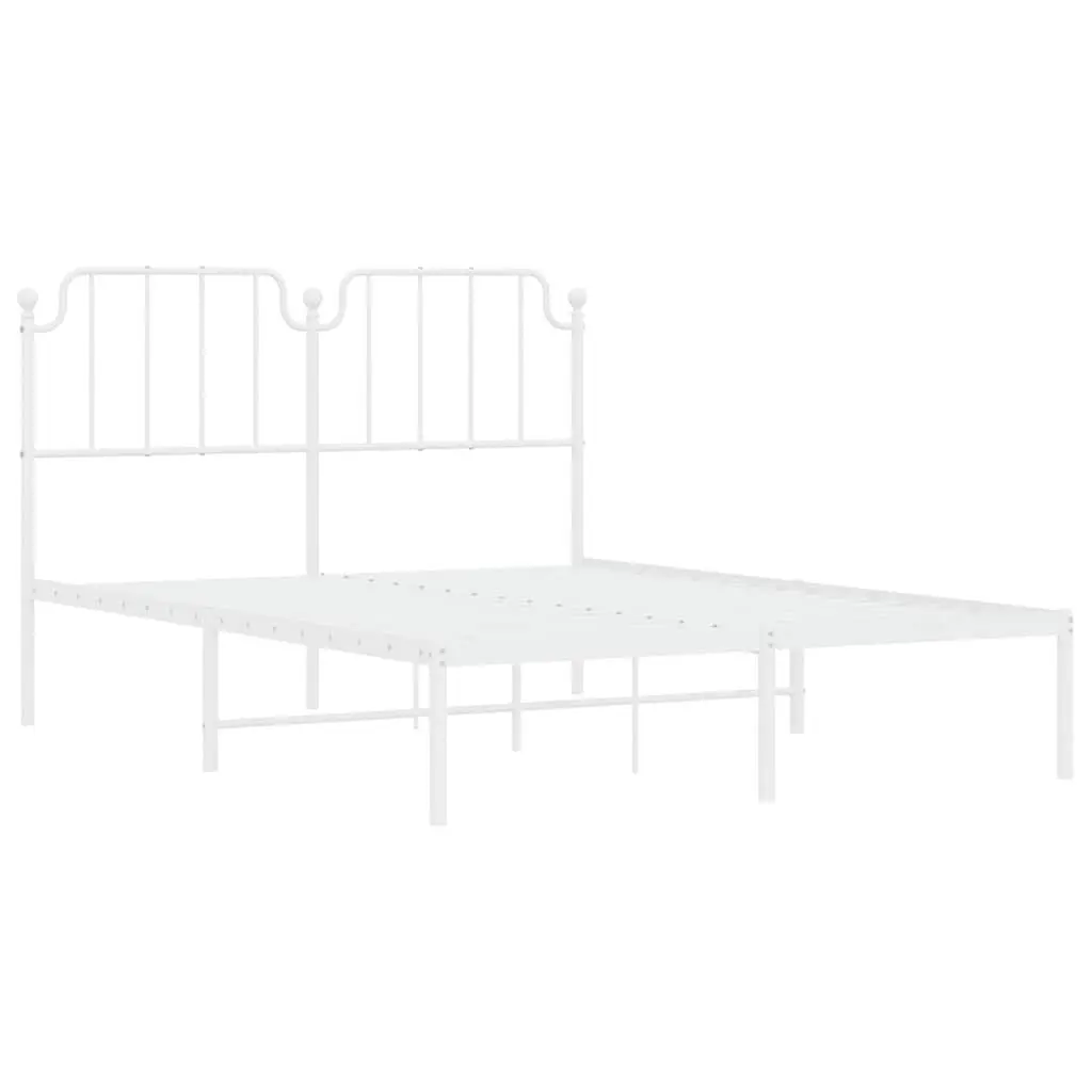 Metal Bed Frame with Headboard 150x200 cm Bedroom Furniture White Slats Support