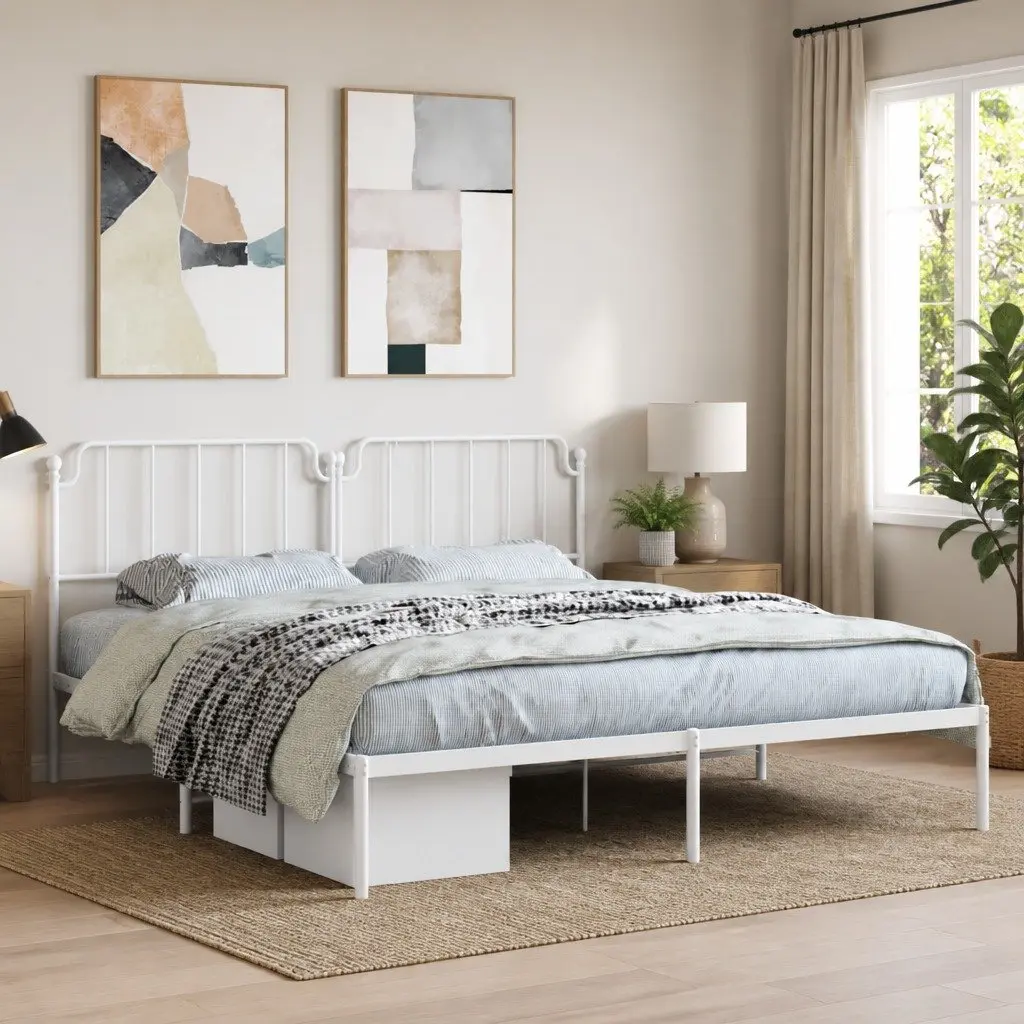 Metal Bed Frame King Bedroom 183x203 cm with Headboard White