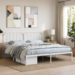 King Metal Bed Frame 183x203 cm, White with Headboard Included