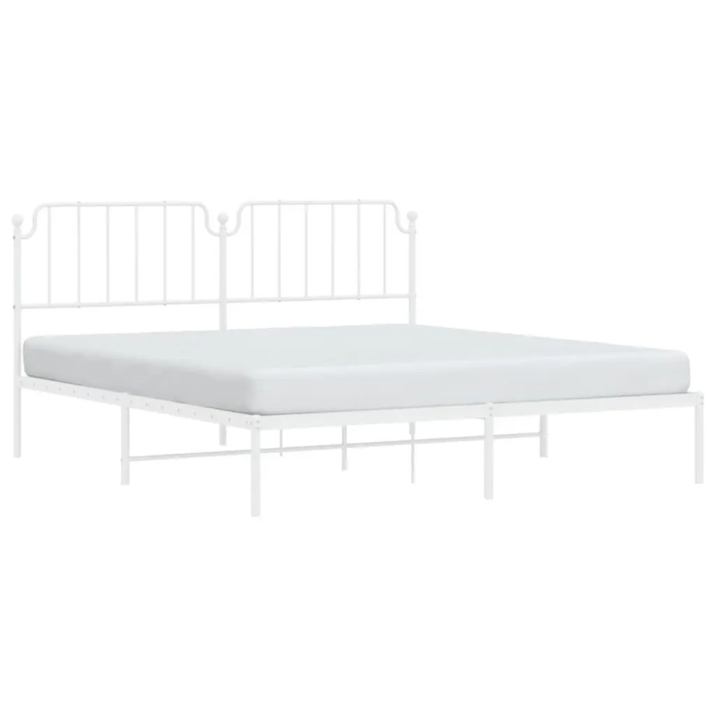 Metal Bed Frame King Bedroom 183x203 cm with Headboard White