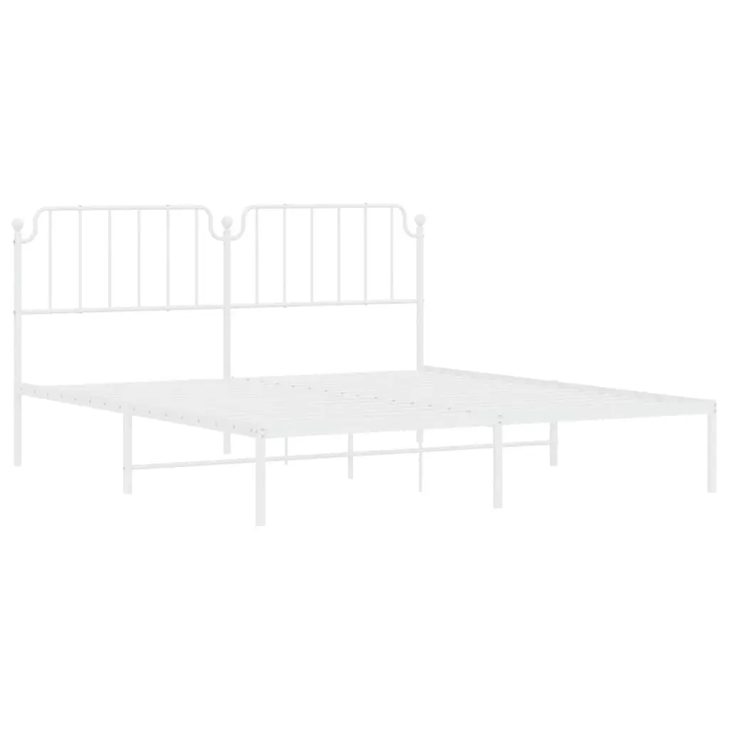 Metal Bed Frame King Bedroom 183x203 cm with Headboard White