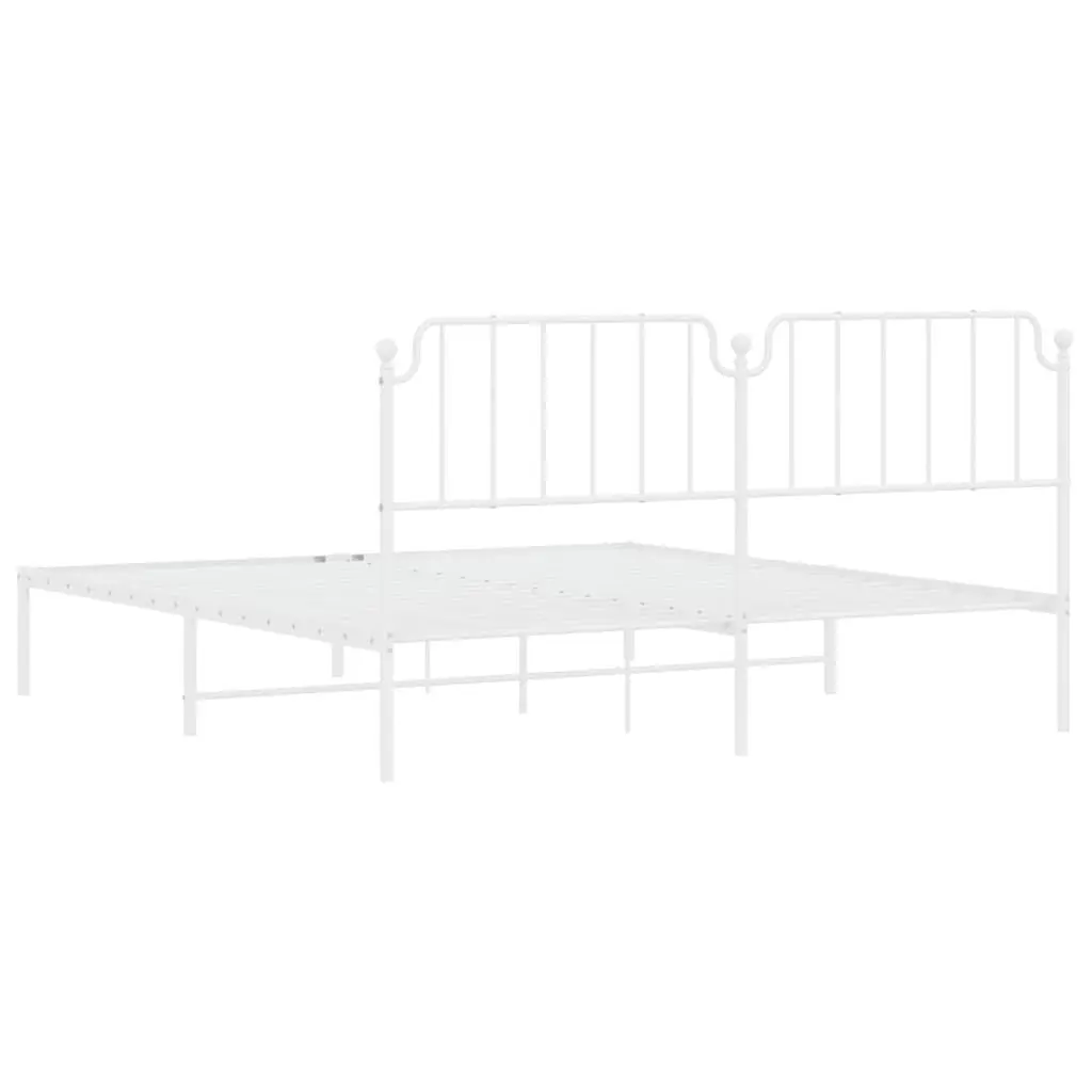 Metal Bed Frame King Bedroom 183x203 cm with Headboard White