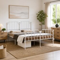 White Metal Bed Frame 150x200 cm with Headboard Specs