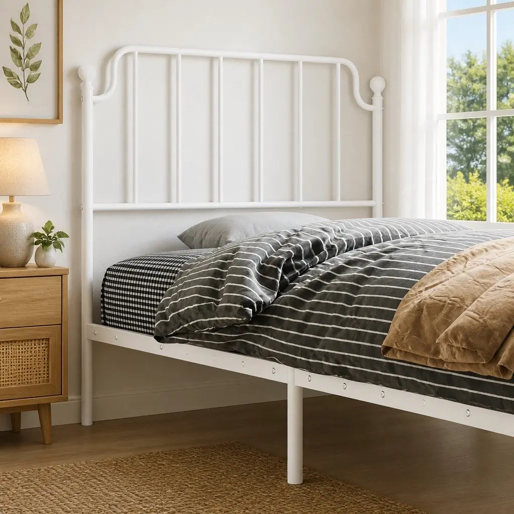 Metal Headboard White Bedroom 90cm