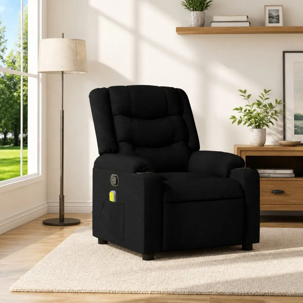 Massage Recliner Chair for Home Black Fabric Manual Recline 135 Degree