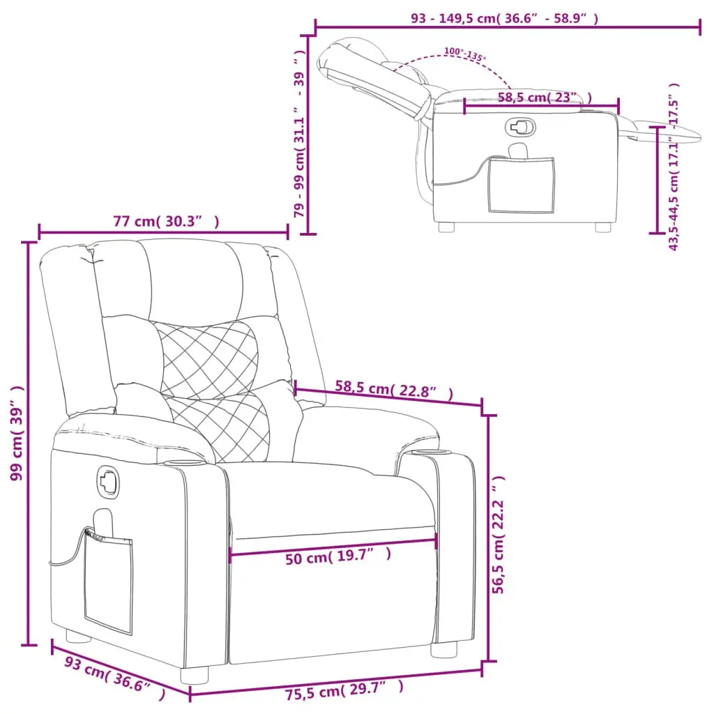 Massage Recliner Chair for Home Black Fabric Manual Recline 135 Degree