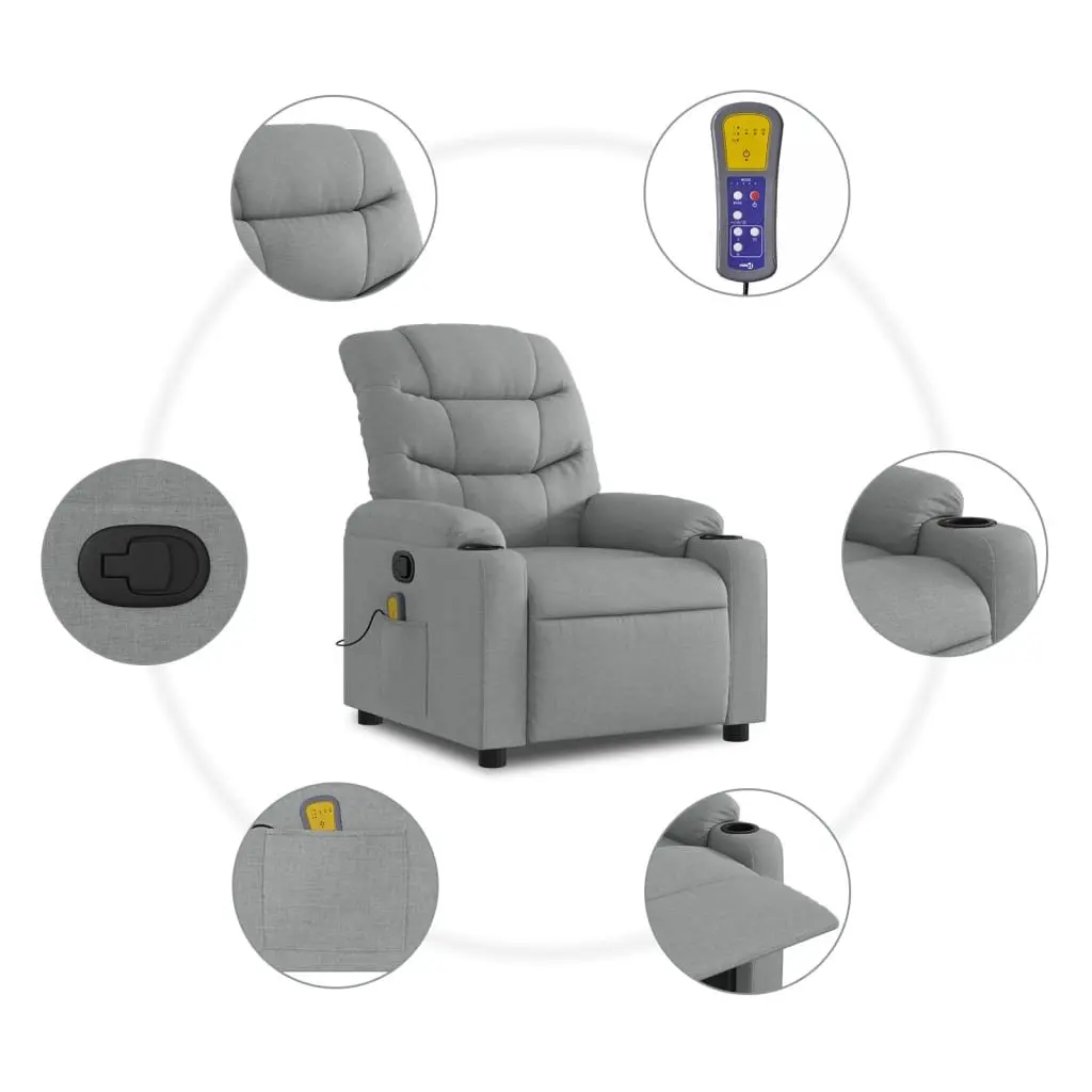 Massage Recliner Chair Living Room Grey Fabric Manual Reclining 135 Degrees