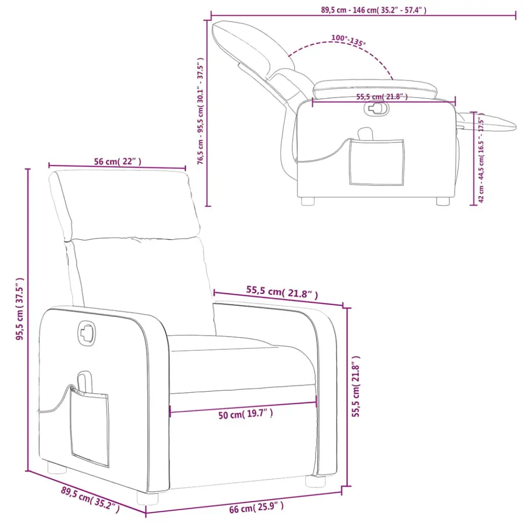 Massage Recliner Chair for Living Room Dark Grey Fabric Manual Recline