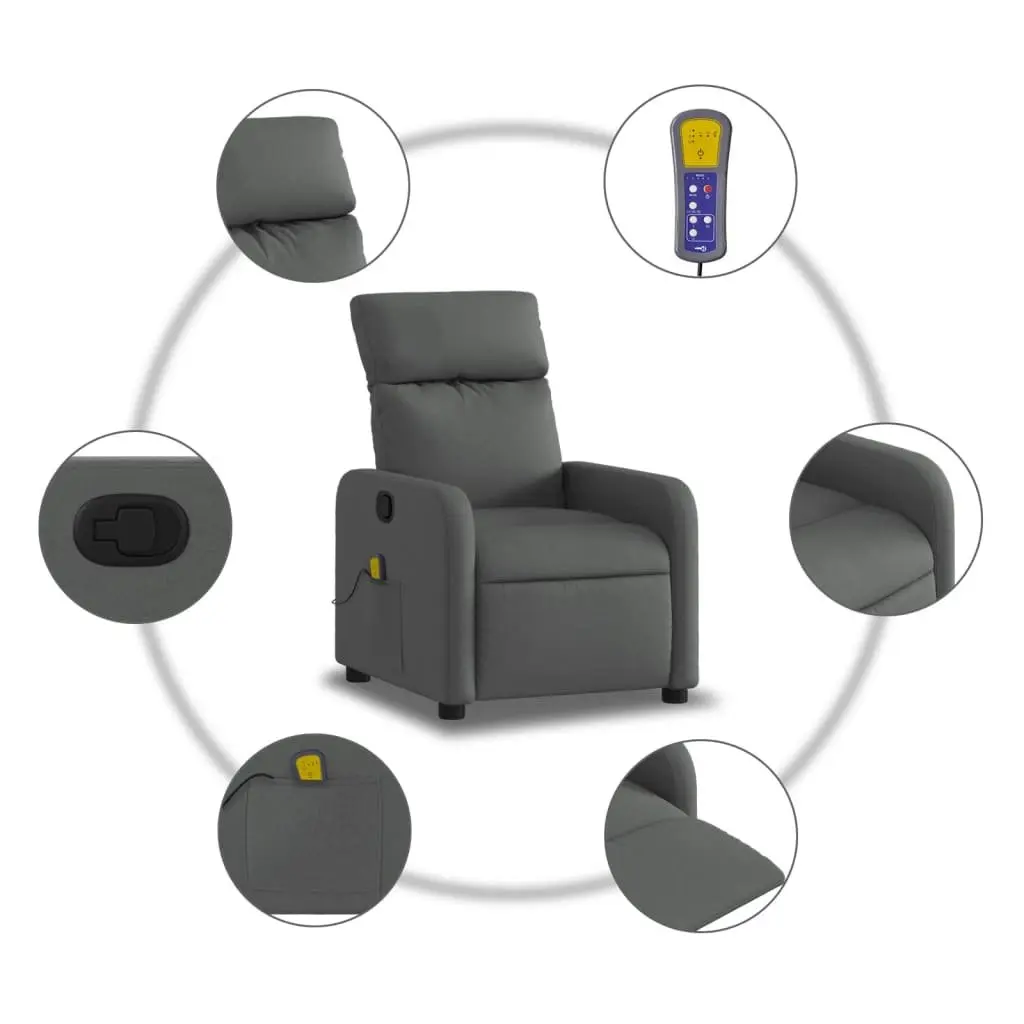 Massage Recliner Chair for Living Room Dark Grey Fabric Manual Recline