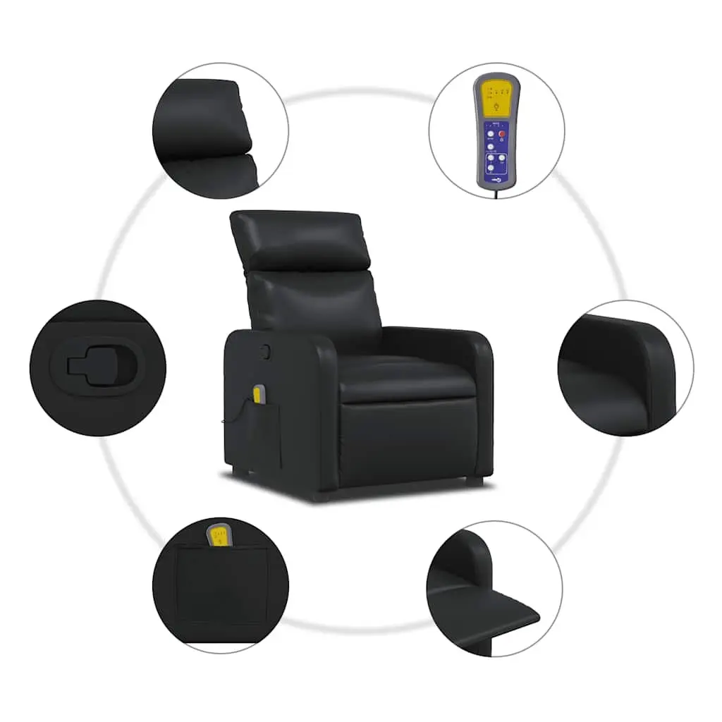 Massage Recliner Chair for Living Room Black Faux Leather Manual Reclining 135 Degrees