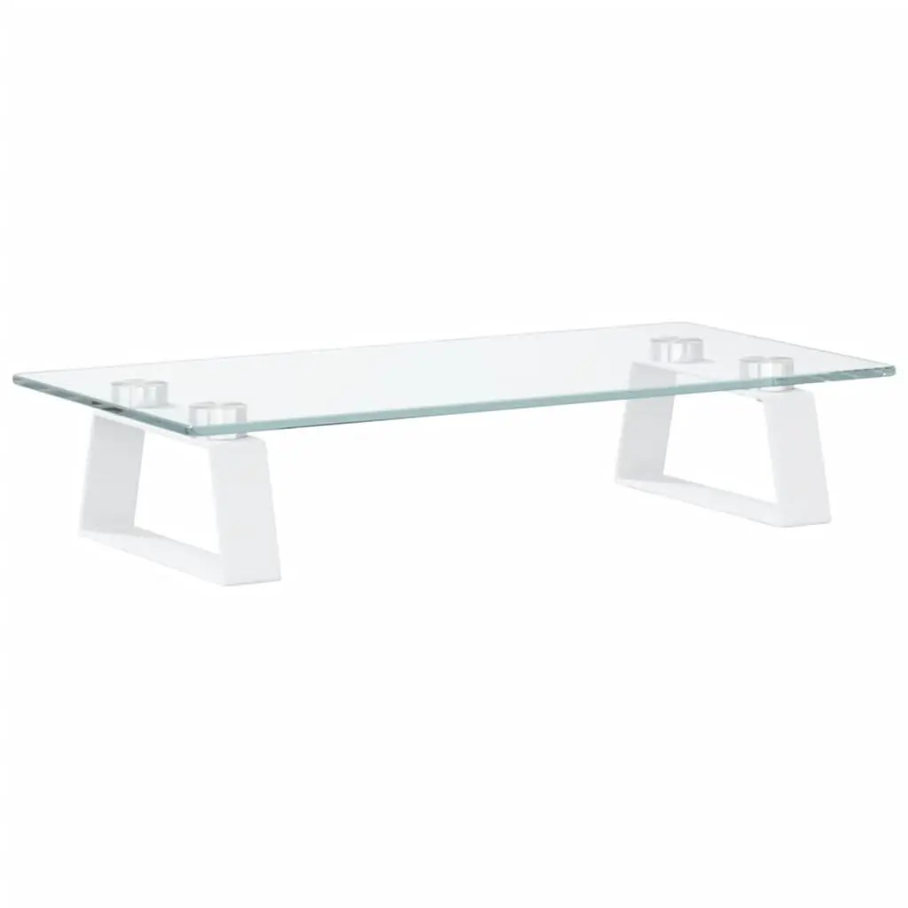 Monitor Stand White Tempered Glass Metal Computer Riser 40 x 20 x 8 cm