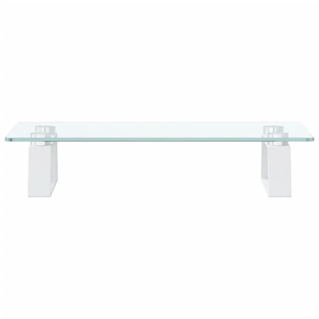 Monitor Stand White Tempered Glass Metal Computer Riser 40 x 20 x 8 cm