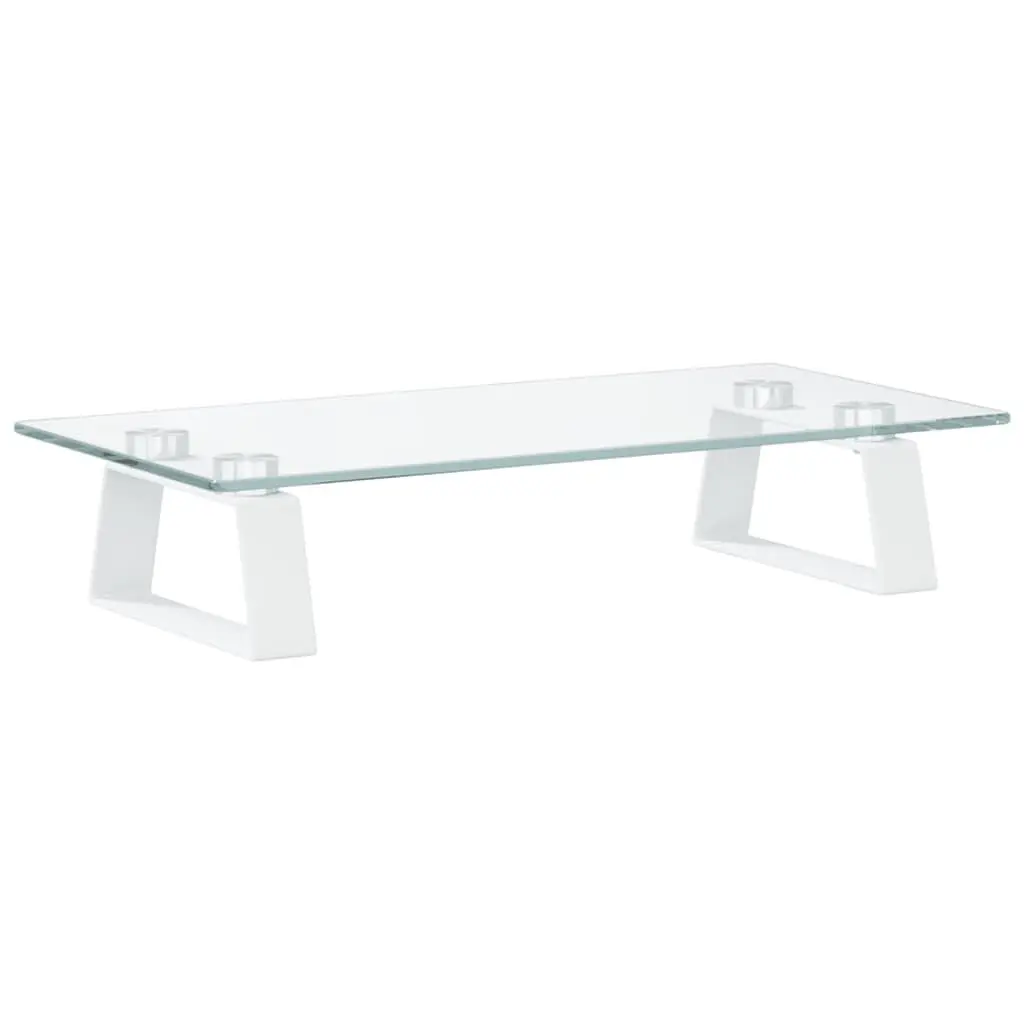 Monitor Stand White Tempered Glass Metal Computer Riser 40 x 20 x 8 cm