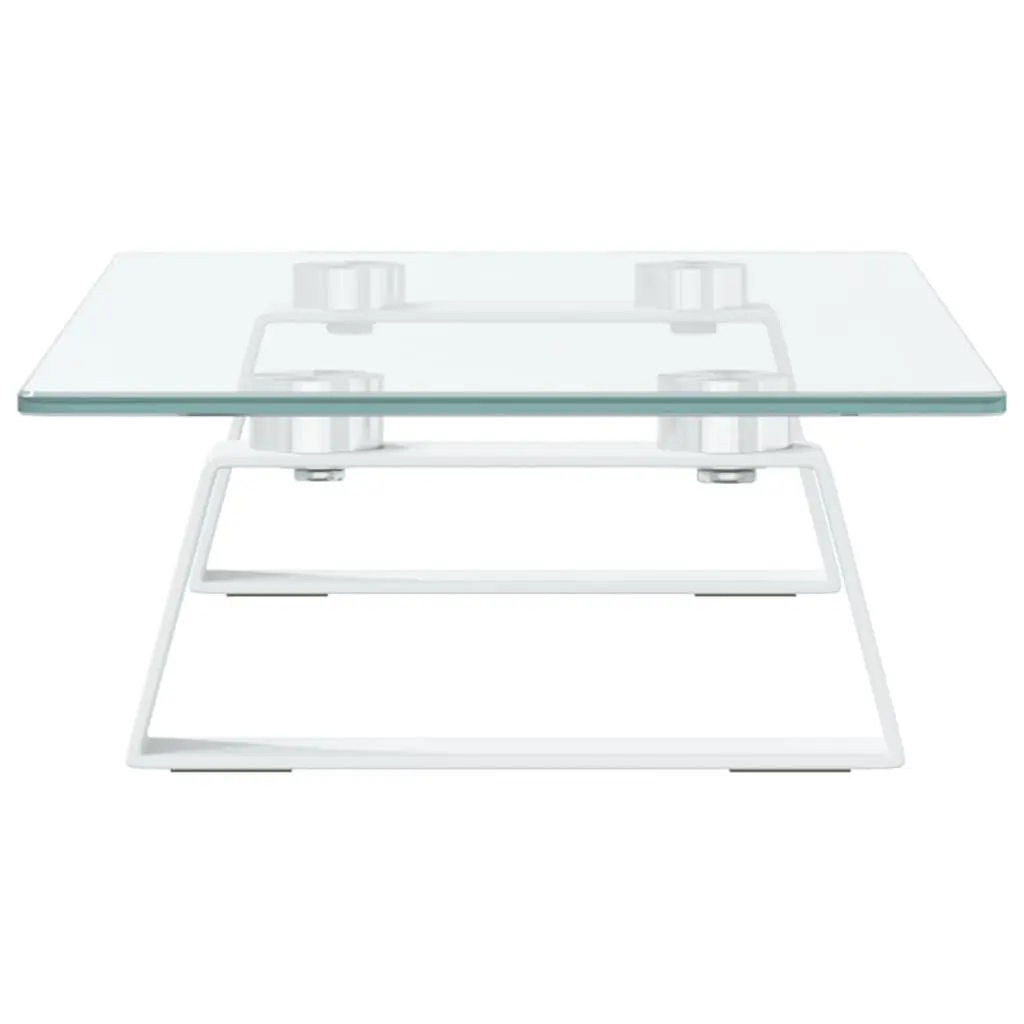 Monitor Stand White Tempered Glass Metal Computer Riser 40 x 20 x 8 cm