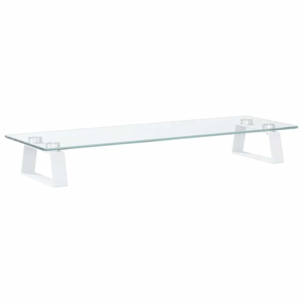 Monitor Stand White Tempered Glass Metal Computer Riser Desk Organiser Storage