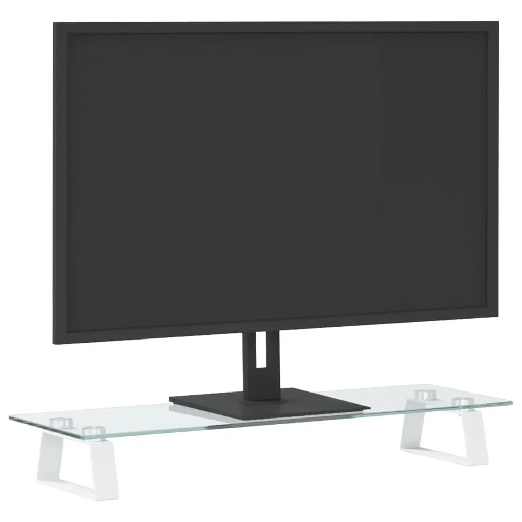 Monitor Stand White Tempered Glass Metal Computer Riser Desk Organiser Storage