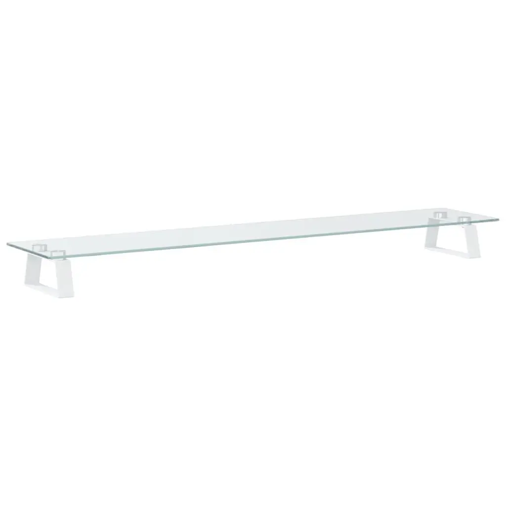 Monitor Stand White Tempered Glass Metal Computer Riser Desk Organiser 100 x 20 x 8 cm