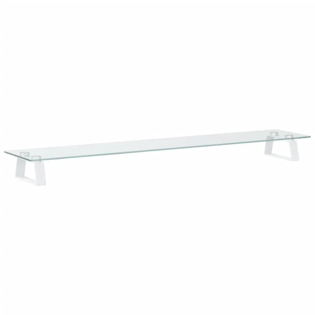 Monitor Stand White Tempered Glass Metal Computer Riser Desk Organiser 100 x 20 x 8 cm