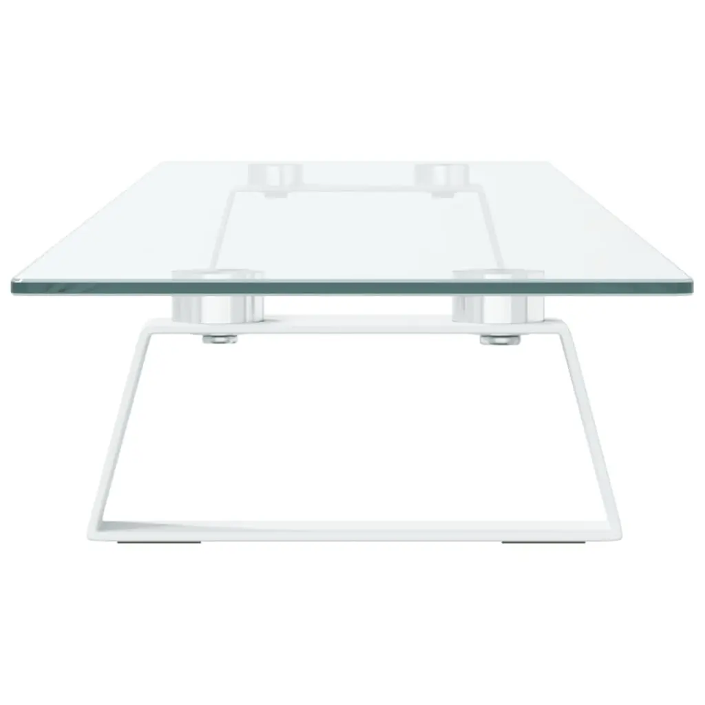Monitor Stand White Tempered Glass Metal Computer Riser Desk Organiser 100 x 20 x 8 cm