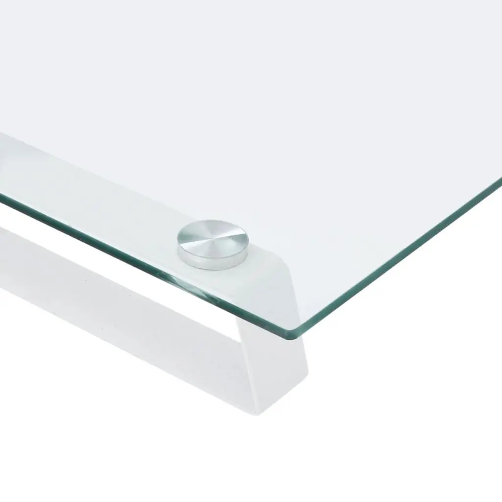 Monitor Stand White Tempered Glass Metal Computer Riser Desk Organiser 100 x 20 x 8 cm