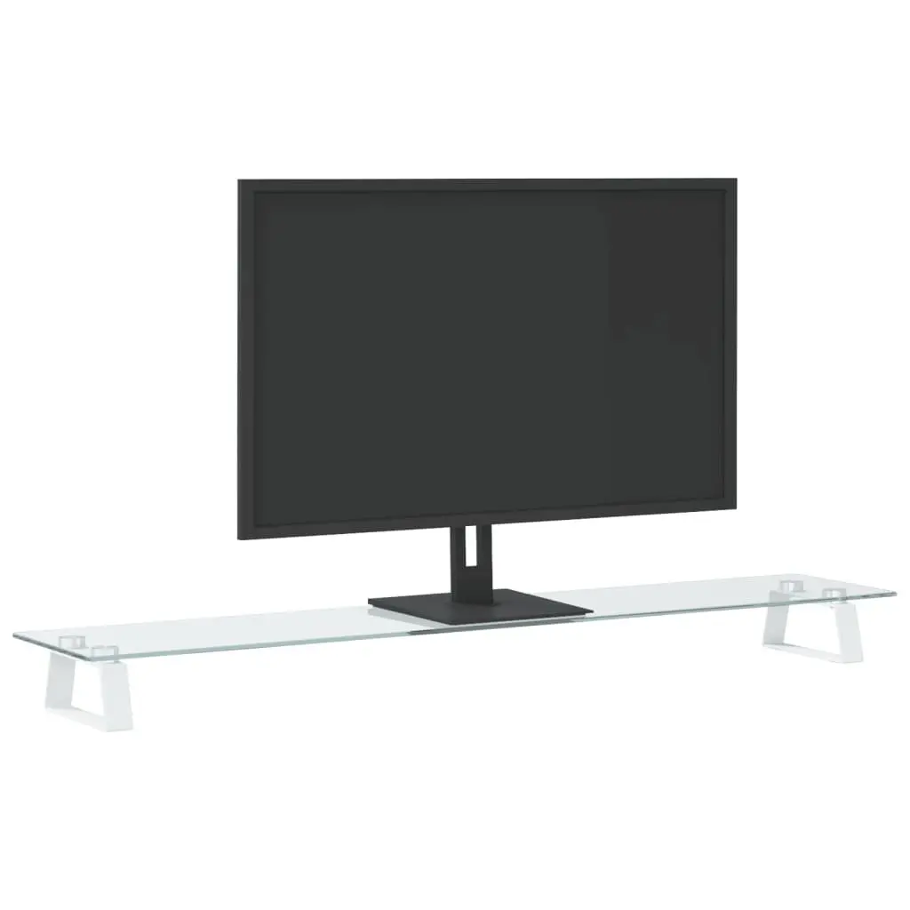 Monitor Stand White Tempered Glass Metal Computer Riser Desk Organiser 100 x 20 x 8 cm